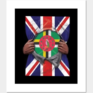 Dominica Flag Great Britain Flag Ripped - Gift for Dominican From Dominica Posters and Art